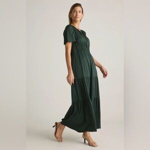 Washable Stretch Silk Tiered Maxi Dress Quince Forest Green | Size L